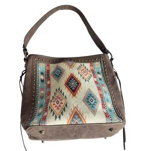Montana West Western Boho Studded Textured Fabric Leather Shoulder Bag
